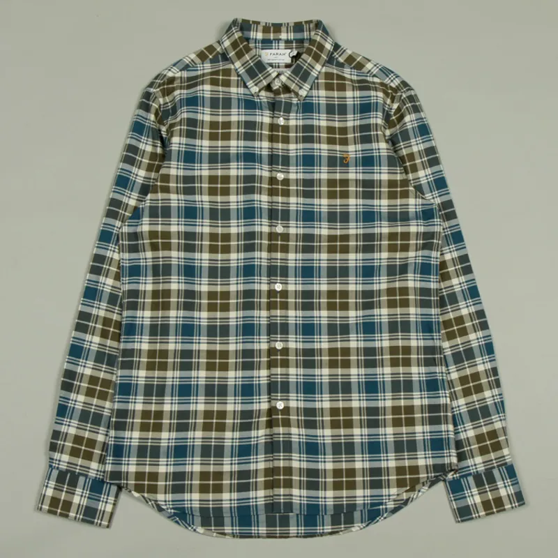 Farah Brewer Check LS Shirt - Olive Green